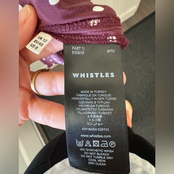 Whistles UK Burgundy Polka Dot Maxi Dress Luxe 90s Vibe - Picture 9 of 14